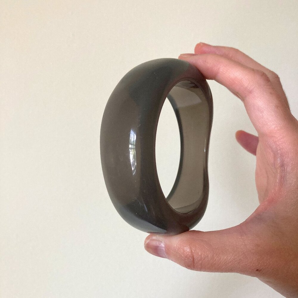 Vintage Translucent Gray Asymmetrical Lucite Bang… - image 1